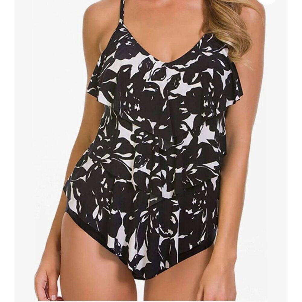 Magicsuit Magnolia Blossom Black White Rita Tankini Top Size 8